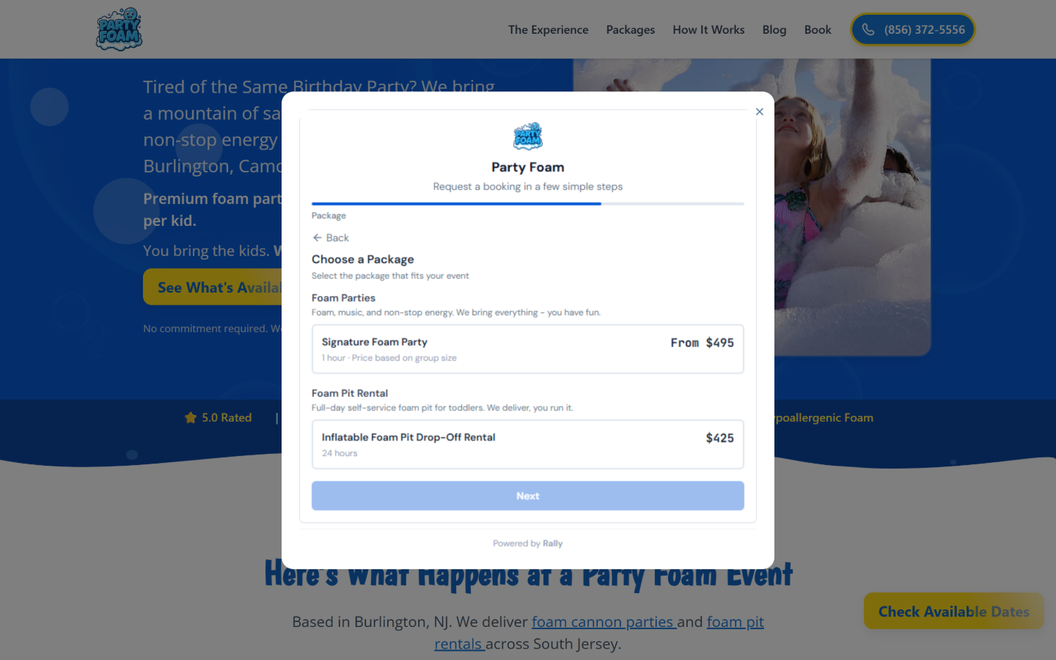 Booking wizard on the operator’s site, choosing a package