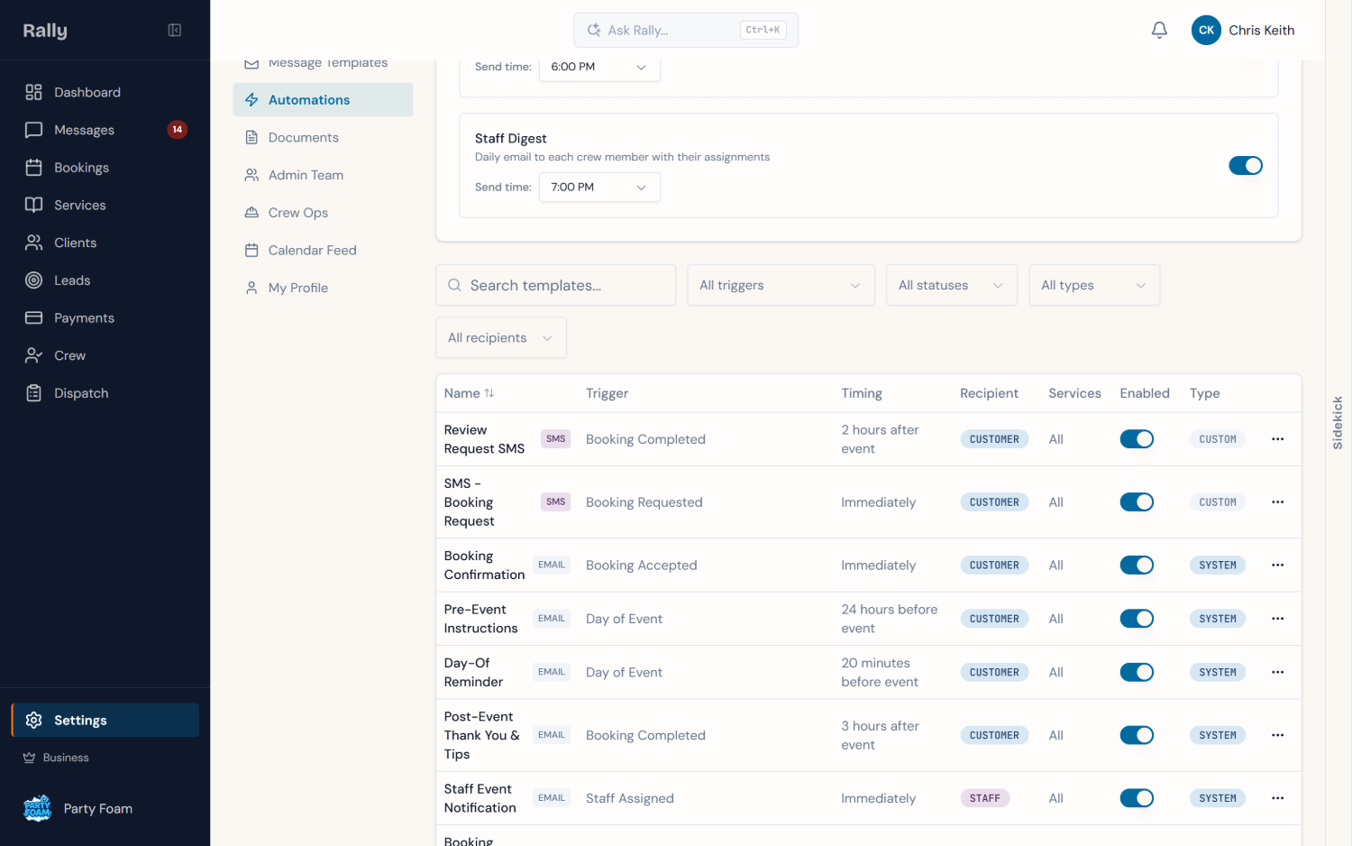 Automations, reminders, confirmations, and crew notifications that send themselves
